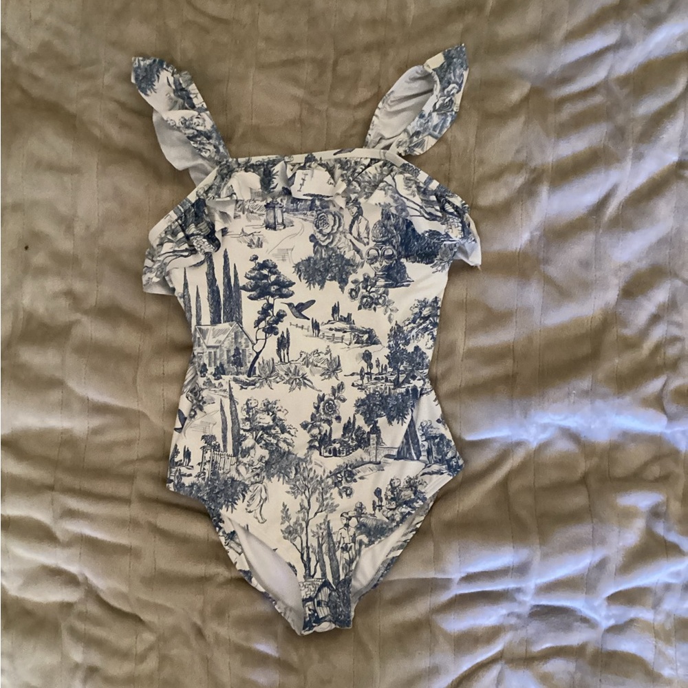 Toile print one piece bathing suit GIRLS size 14
